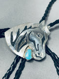 Alon Mariano Horse Native American Navajo Turquoise Sterling Silver Bolo Tie-Nativo Arts