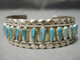 Rare Teardrop Blue Diamond Vintage Turquoise Sterling Silver Native American Navajo Bracelet-Nativo Arts