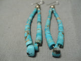 Important Vintage Native American Navajo #8 Turquoise Jacla Sterling Silver Style Earrings Old-Nativo Arts