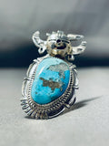 Fabulous Native American Navajo Kingman Turquoise Sterling Silver Kachina Ring-Nativo Arts