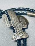 Desert Cactus Vintage Native American Navajo Sterling Silver Bolo Tie Old-Nativo Arts