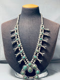 Authentic Royston Turquoise Native American Navajo Sterling Silver Squash Blossom Necklace-Nativo Arts