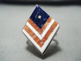 Native American Detailed American Flag Navajo Lapis Sterling Silver Ring-Nativo Arts