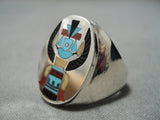 Important Native American Zuni Harlan Coonsis Turquoise Coral Sterling Silver Native Ring-Nativo Arts