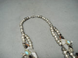 Native American Women's Vintage Navajo Inlay Turquoise Sterling Silver Squash Blossom Necklace-Nativo Arts