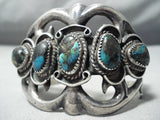 Heavy Bisbee Turquoise Vintage Native American Navajo Sterling Silver Thorn Bracelet Old-Nativo Arts