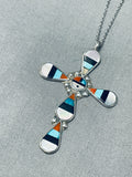Exceptional Vintage Native American Zuni Turquoise Sterling Silver Sunface Cross Necklace-Nativo Arts