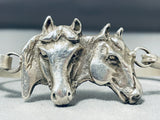 Extraordinary Native American Navajo Signed Sterling Silver Handcarved Horses Bracelet-Nativo Arts