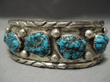 Chunky Dunky Blue Turquoise Vintage Native American Navajo Sterling Silver Bracelet-Nativo Arts