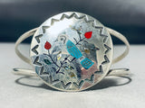 Love Of Bluejays Native American Navajo Turquoise Coral Sterling Silver Inlay Bracelet-Nativo Arts