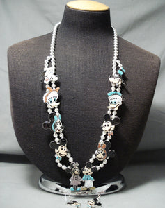Women's Native American Zuni Turquoise Disney Sterling Silver Squash Blossom Necklace-Nativo Arts