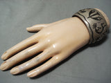 Huge Dancing Kokopelli Vintage Native American Navajo Sterling Silver Wide Bracelet-Nativo Arts