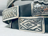 Important Rug Pattern Sterling Silver Vintage Native American Navajo Hand Tooled Concho Belt-Nativo Arts