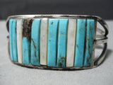 Opulent Vintage Navajo Turquoise Row Sterling Silver Native American Bracelet-Nativo Arts