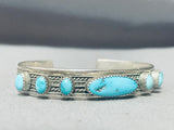 Breathtaking Vintage Native American Navajo Turquoise Row Sterling Silver Bracelet Cuff-Nativo Arts