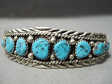 Intricate Quality Silver Work Vintage Native American Navajo Blue Turquoise Sterling Bracelet-Nativo Arts