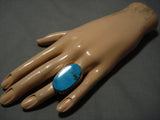 Rare Vintage Native American Navajo Blue Diamond Turquoise Sterling Silver Ring Old-Nativo Arts