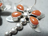 Exquisite Native American Navajo Coral Sterling Silver Dragonfly Earrings-Nativo Arts