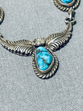 Beautiful Vintage Native American Navajo Turquoise Sterling Silver Necklace Signed-Nativo Arts