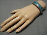 Striking Vintage Zuni/ Native American Navajo Turquoise Inlay Sterling Silver Bracelet-Nativo Arts