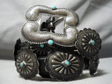 Native American Early Highly Detailed Sterling Silver Turquoise Concho Belt Old-Nativo Arts