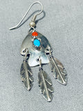 Arrowhead Vintage Native American Navajo Turquoise Coral Sterling Silver Earrings-Nativo Arts