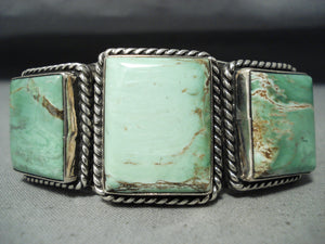 Very Rare Suqared Royston Turquoise Vintage Native American Navajo Sterling Silver Bracelet-Nativo Arts