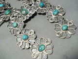 One Of Biggest Vintage Native American Navajo Turquoise Sterling Silver Squash Blossom Necklace-Nativo Arts