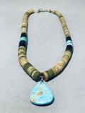 Native American Wondrous Vintage Santo Domingo Old Kingman Turquoise Sterling Silver Necklace-Nativo Arts