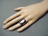 Important Zuni Inlay Coral Eagle Sterling Silver Ring Native American-Nativo Arts