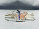Important Native American Zuni Inlay Mother Of Pearl Butterfly Sterling Silver Bracelet-Nativo Arts