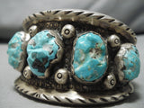 Museum Vintage Zuni Native American Navajo Carved Turquoise Heavy Sterling Silver Bracelet-Nativo Arts