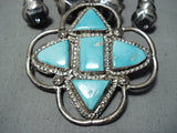 Important Vintage Native American Zuni Blue Gem Turquoise Sterling Silver Necklace Earring Set-Nativo Arts