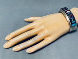 6-1/2' Wrist Native American Navajo Cosmic Inlay Jet Turquoise Coral Sterling Silver Bracelet-Nativo Arts