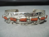 Wonderful Signed Navajo Coral Sterling Silver Bracelet Native American-Nativo Arts