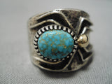 Important 14k Gold Vintage Native American Navajo Spiderweb Turquoise Sterling Silver Ring-Nativo Arts