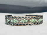 Authentic Vintage Native American Navajo Green Turquoise Inlay Sterling Silver Bracelet-Nativo Arts