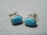 Small And Petite Vintage Native American Navajo Turquoise Sterling Silver Earrings-Nativo Arts