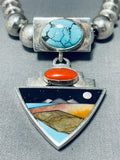 Native American Important Comanche Apache Turquoise Inlay Vintage Sterling Silver Necklace-Nativo Arts