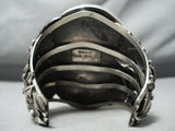 Mega Chunky Native American Navajo Curt John Turquoise Sterling Silver Leaf Bracelet-Nativo Arts
