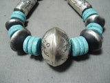 One Of The Biggest Ever Tubule Sterling Silver Turquoise Native American Navajo Necklace-Nativo Arts