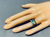 Astounding Vintage Native American Navajo Inlay Turquoise Sterling Silver Ring-Nativo Arts