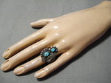 Tremendous Vintage Native American Navajo Detailed Sterling Silver Native Turquoise Ring-Nativo Arts
