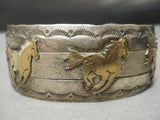 Running Horses Real Gold Vintage Native American Navajo Sterling Silver Bracelet Old-Nativo Arts