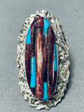 Best Native American Navajo Purple Shell Turquoise Huge Inlay Sterling Silver Ring-Nativo Arts
