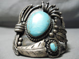 Artistic Bold Vintage Native American Navajo Carico Lake Turquoise Sterling Silver Bracelet Old-Nativo Arts