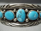 Rare Wide Wave Stamp Vintage Native American Navajo Blue Turquoise Sterling Silver Bracelet Old-Nativo Arts