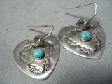 Unique Vintage Native American Navajo Turquoise Sterling Silver Heart Earrings Old-Nativo Arts