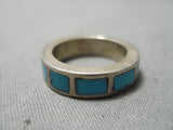 Thicker Vintage Navajo Turquoise Inlay Sterling Silver Native American Ring-Nativo Arts
