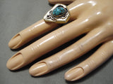 Unique Vintage Navajo Side Inlay Turquoise Sterling Silver Native American Ring-Nativo Arts